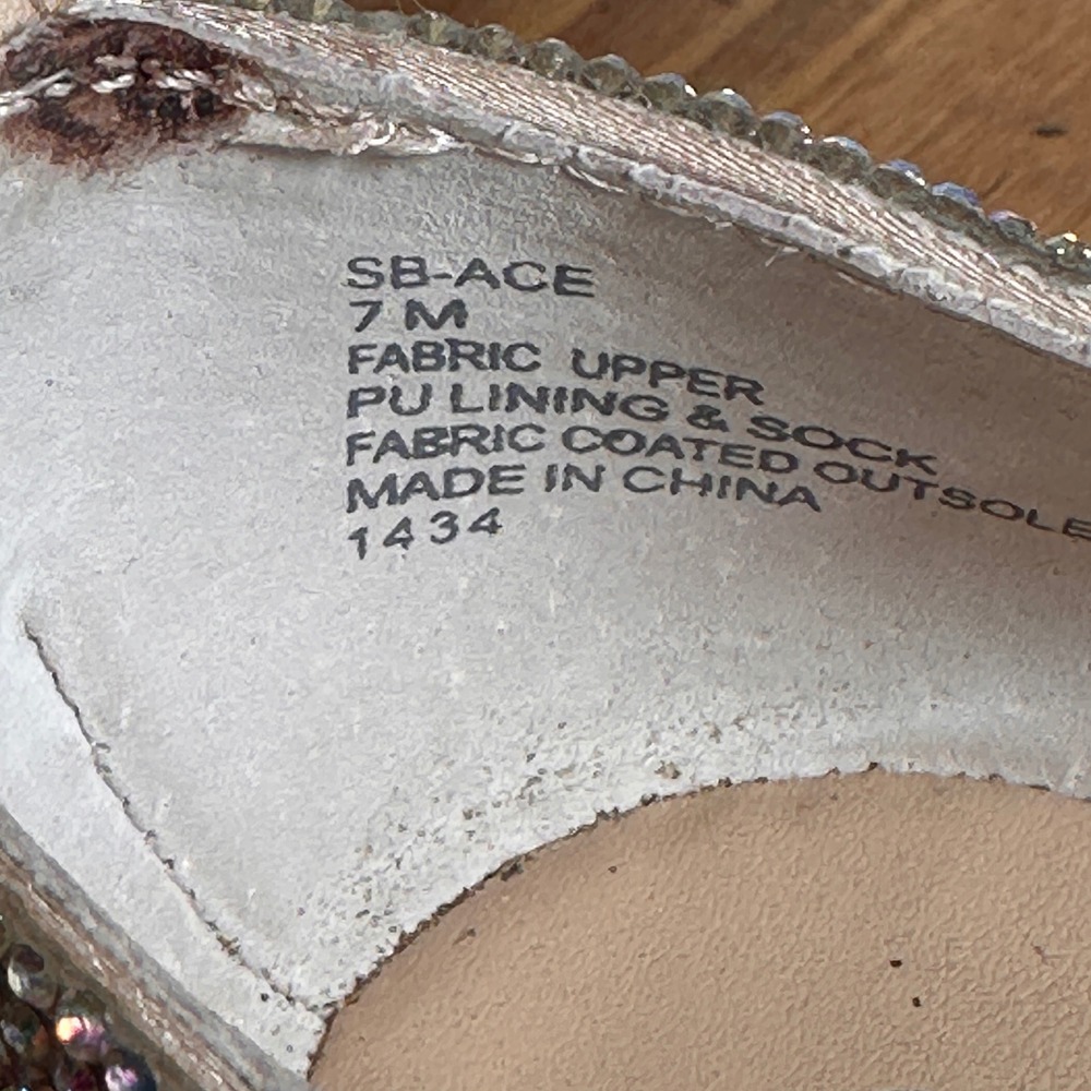 Betsey Johnson SB-ACE Flats Women 7M Champagne Rhinestone Good Crystal Ankle - Picture 13 of 14